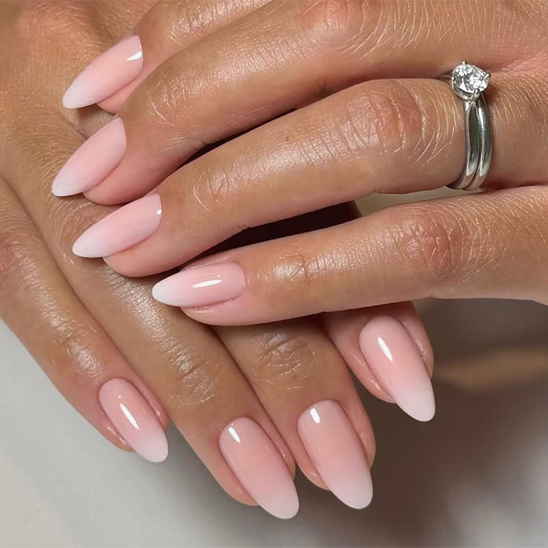 30 pcs simple French pink and white gradual change almond-shaped